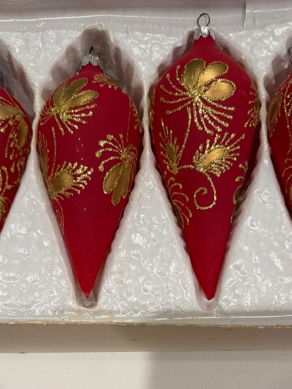Vintage European 6" Tear Drop Christmas Ornaments - Red, Gold